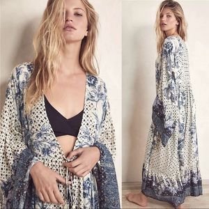 Free People Antoinette Robe Intimately Blue Antique Combo XS/S NWT $168